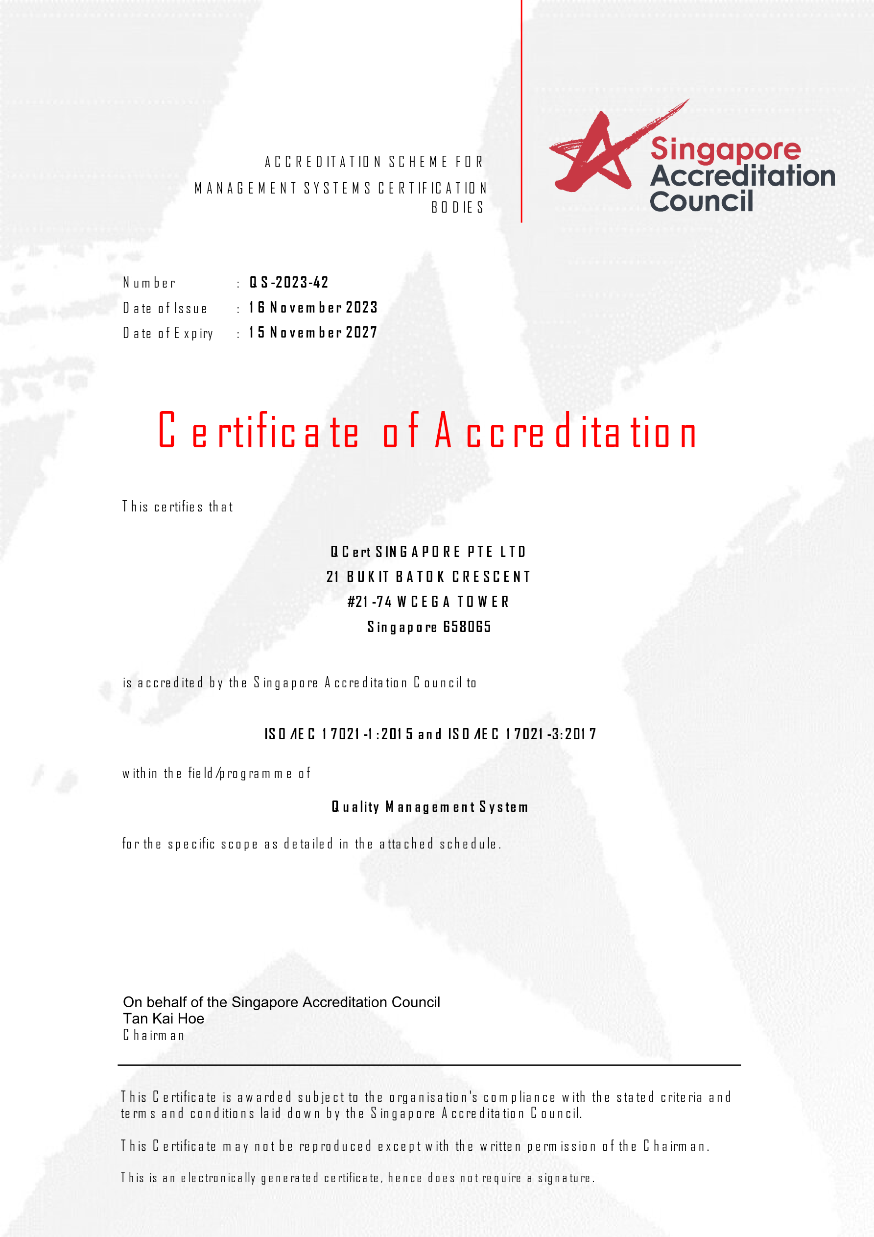 SAC Certificate — ISO 9001 (QS-2023-42)